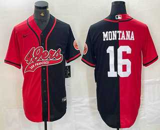 Mens San Francisco 49ers #16 Joe Montana Red Black Two Tone Cool Base Stitched Baseball Jersey
